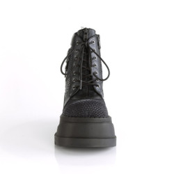 Demonia STOMP-18 Black Velvet Punk Platform Wedge Boots