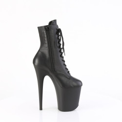 Pleaser FLAMINGO-1020 Black Leather Heeled Ankle Boots