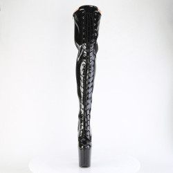 Pleaser FLAMINGO-3020GP Black Glitter Heeled Thigh Boots