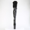 Pleaser FLAMINGO-3020GP Black Glitter Heeled Thigh Boots