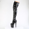 Pleaser FLAMINGO-3020GP Black Glitter Heeled Thigh Boots
