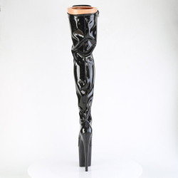 Pleaser FLAMINGO-3020GP Black Glitter Heeled Thigh Boots