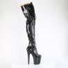 Pleaser FLAMINGO-3020GP Black Glitter Heeled Thigh Boots