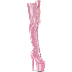 Pleaser FLAMINGO-3020GP Rose Glitter Heeled Thigh Boots