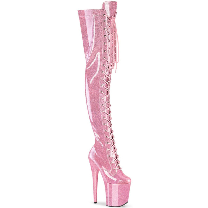 Pleaser FLAMINGO-3020GP Rose Glitter Heeled Thigh Boots