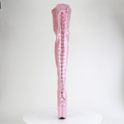 Pleaser FLAMINGO-3020GP Rose Glitter Heeled Thigh Boots