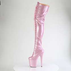 Pleaser FLAMINGO-3020GP Rose Glitter Heeled Thigh Boots