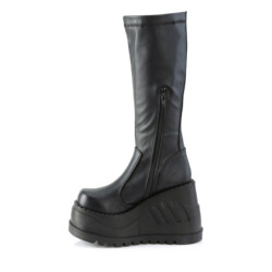 Demonia STOMP-200 Black Vegan Platform Wedge Knee Boots