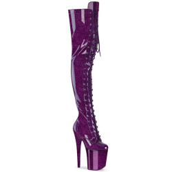Pleaser FLAMINGO-3020GP Purple Glitter Heeled Thigh Boots