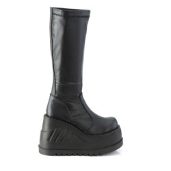Demonia STOMP-200 Black Vegan Platform Wedge Knee Boots