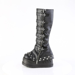 Demonia STOMP-223 Black Vegan Platform Wedge Knee Boots