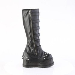 Demonia STOMP-223 Black Vegan Platform Wedge Knee Boots