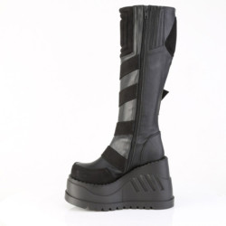 Demonia STOMP-228 Black Vegan Platform Wedge Boots