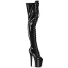 Pleaser FLAMINGO-3021GP Black Glitter Laced Thigh Boots