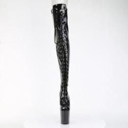 Pleaser FLAMINGO-3021GP Black Glitter Laced Thigh Boots