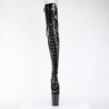 Pleaser FLAMINGO-3021GP Black Glitter Laced Thigh Boots