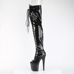 Pleaser FLAMINGO-3021GP Black Glitter Laced Thigh Boots