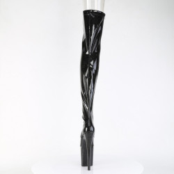 Pleaser FLAMINGO-3021GP Black Glitter Laced Thigh Boots
