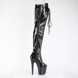 Pleaser FLAMINGO-3021GP Black Glitter Laced Thigh Boots