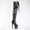 Pleaser FLAMINGO-3021GP Black Glitter Laced Thigh Boots