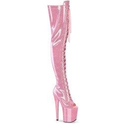 Pleaser FLAMINGO-3021GP Rose Glitter Laced Thigh Boots