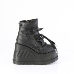 Demonia STOMP-60 Black Platform Wedge Ankle Boots