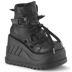 Demonia STOMP-60 Black Platform Wedge Ankle Boots