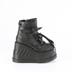 Demonia STOMP-60 Black Platform Wedge Ankle Boots