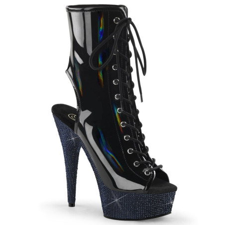 Pleaser BEJEWELED-1016-6 Black Hologram Patent Strass