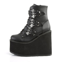 Demonia SWING-103 Black Vegan Platform Buckle Boots
