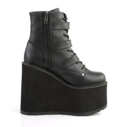 Demonia SWING-103 Black Vegan Platform Buckle Boots