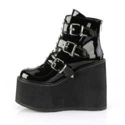 Demonia SWING-105 Black Patent Platform Buckle Boots