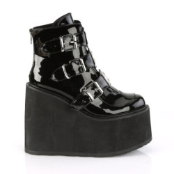 Demonia SWING-105 Black Patent Platform Buckle Boots