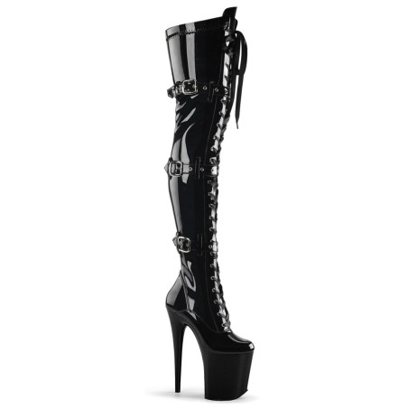 Pleaser FLAMINGO-3028 Patent Buckle Thigh High Boots