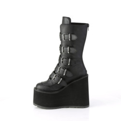 Demonia SWING-230 Black Vegan Platform Buckle Boots