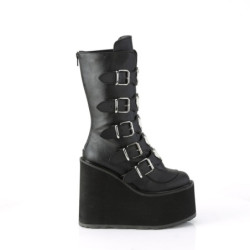 Demonia SWING-230 Black Vegan Platform Buckle Boots