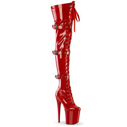 Pleaser FLAMINGO-3028 Red Buckle Thigh High Boots