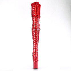 Pleaser FLAMINGO-3028 Red Buckle Thigh High Boots