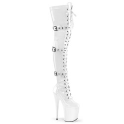 Pleaser FLAMINGO-3028 White Buckle Thigh High Boots