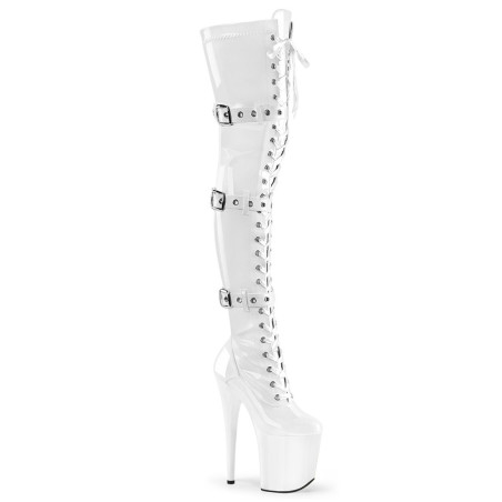 Pleaser FLAMINGO-3028 White Buckle Thigh High Boots