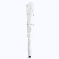 Pleaser FLAMINGO-3028 White Buckle Thigh High Boots