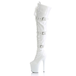 Pleaser FLAMINGO-3028 White Buckle Thigh High Boots