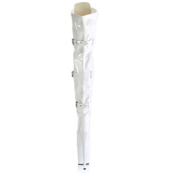 Pleaser FLAMINGO-3028 White Buckle Thigh High Boots