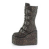Demonia SWING-230G Black Glitter Platform Buckle Boots