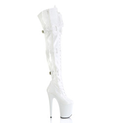 Pleaser FLAMINGO-3028 White Buckle Thigh High Boots