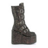 Demonia SWING-230G Black Glitter Platform Buckle Boots