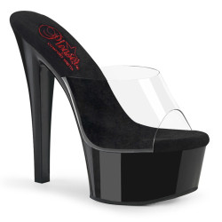 Pleaser GLEAM-601 Transparent Black Heeled Mules Women