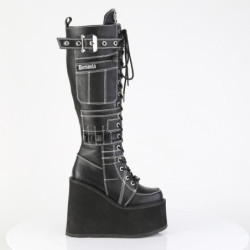 Demonia SWING-260 Black Vegan Platform Knee High Boots