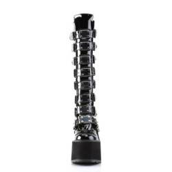 Demonia SWING-815 Black Patent Platform Knee High Boots