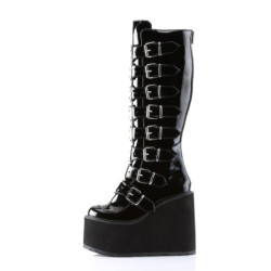 Demonia SWING-815 Black Patent Platform Knee High Boots